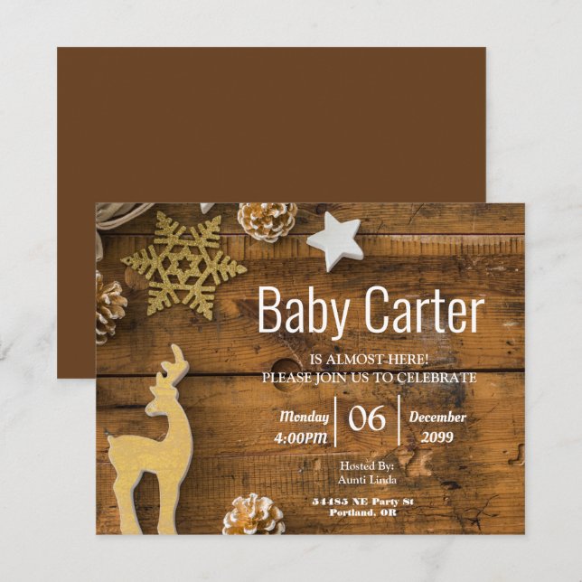 Rustic Wood Country Christmas Boy Baby Shower Invitation (Front/Back)