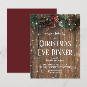  Rustic Wood Country Christmas Eve Dinner Invitation