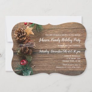 Rustic Wood Country Christmas Holiday Party Invite