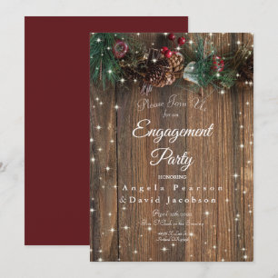 Rustic Wood Country Christmas Pine Garland Sparkle Invitation