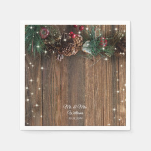 Rustic Wood Country Christmas Pine Garland Sparkle Napkin