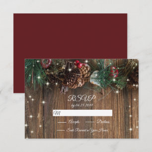 Rustic Wood Country Christmas Pine Garland Sparkle RSVP Card