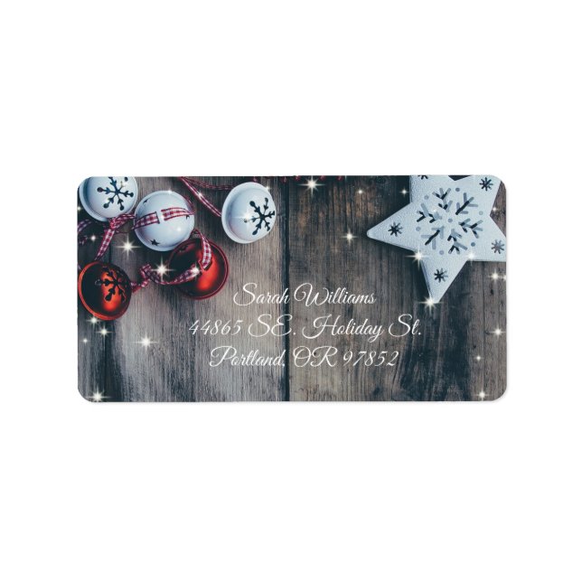 Rustic Wood Country Christmas Star Bells Label (Front)