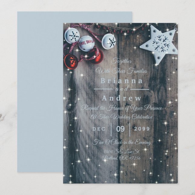 Rustic Wood Country Christmas Star Bells Wedding (Front/Back)