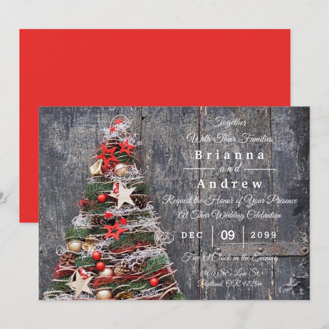 Rustic Wood Country Christmas Tree Stars Wedding (Front/Back)