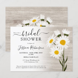 Rustic wood country daisy flowers bridal shower invitation