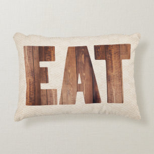 Rustic Wood Country EAT Typography Oatmeal Decorative Cushion