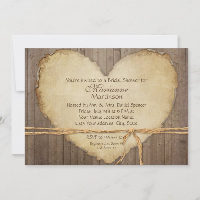 Rustic Wood Country Farm Heart Bridal Shower Invitation (Front)
