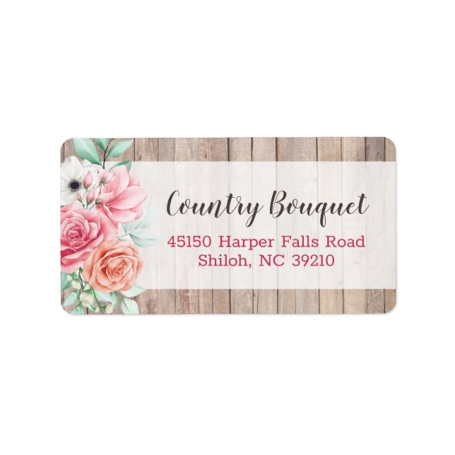 Rustic Wood Country Farmhouse Floral Rose Address Label (Front)