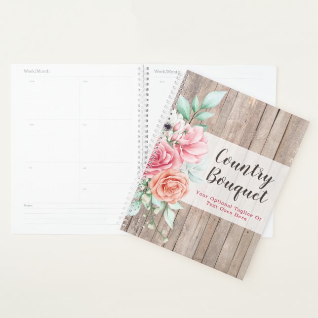 Rustic Wood Country Farmhouse Floral Rose Boutique Planner (Display)