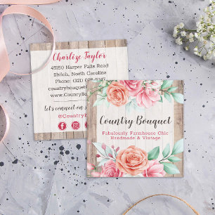 Rustic Wood Country Farmhouse Floral Social Media Square Business Card