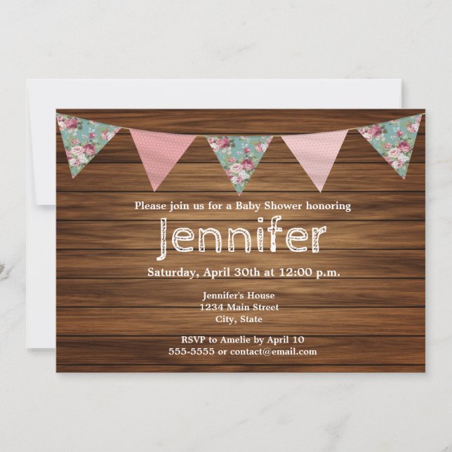 Rustic wood country farmhouse girl baby shower invitation (Front)
