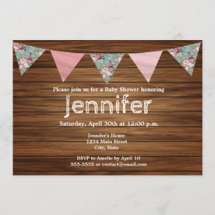 Rustic wood country farmhouse girl baby shower invitation