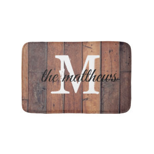 Rustic Wood Country Farmhouse Monogram Bath Mat