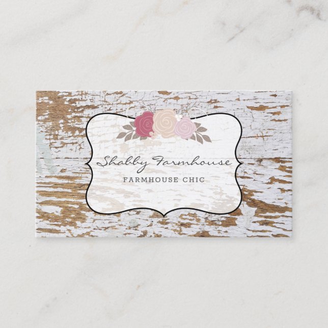 Rustic Wood Country Farmhouse Rose Script  Busines Business Card (Front)