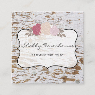 Rustic Wood Country Farmhouse Rose Script Business Square Business Card