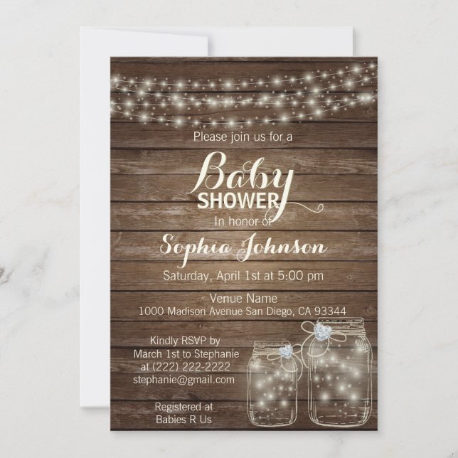 RUSTIC Wood Country Mason Jars Baby Shower Invitation (Front)