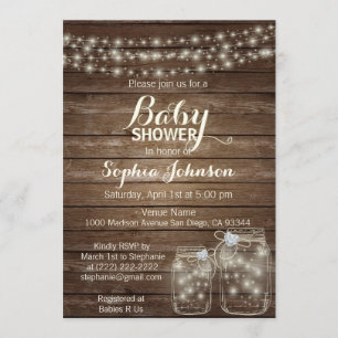 RUSTIC Wood Country Mason Jars Baby Shower Invitation