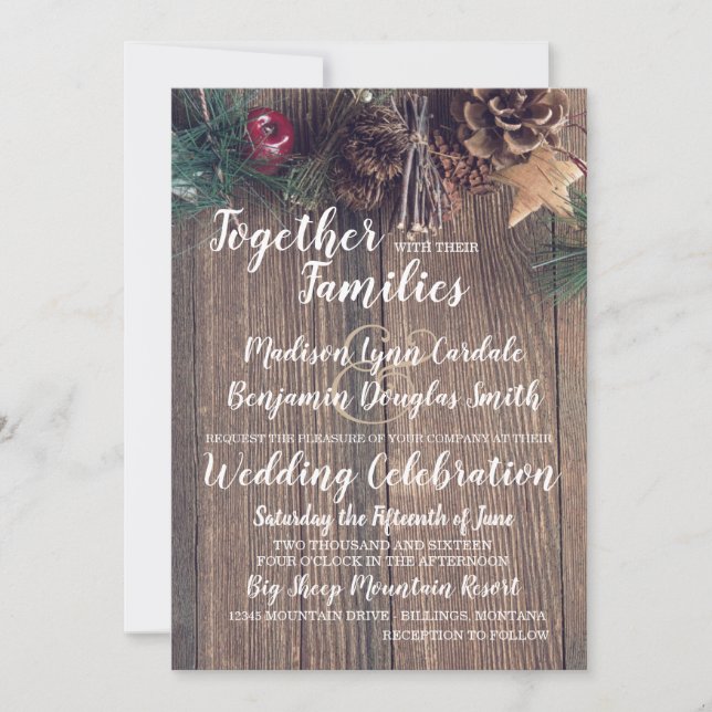 Rustic Wood Country Pine Cone Wedding Invitations (Front)