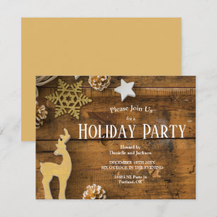 Rustic Wood Country Pinecones Christmas Party Invitation