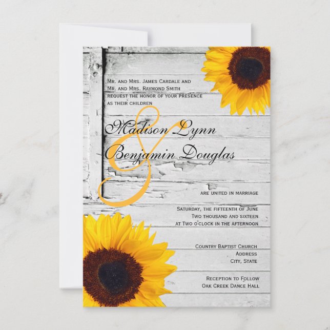 Rustic Wood Country Sunflower Wedding Invitations (Front)