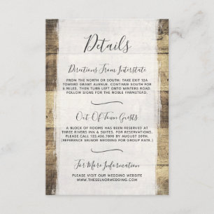 Rustic Wood Country Wedding Details / Directions Enclosure Card
