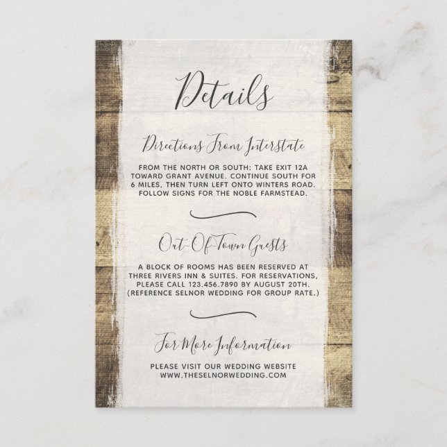 Rustic Wood Country Wedding Details / Directions Enclosure Card (Front)