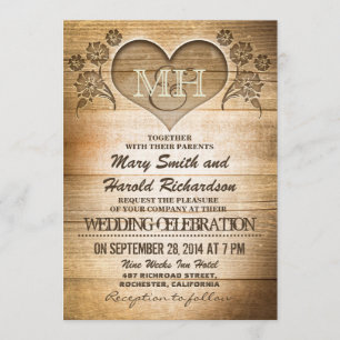 rustic wood country wedding invitations