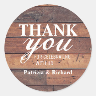 Rustic Wood Country Wedding Thank You Classic Round Sticker