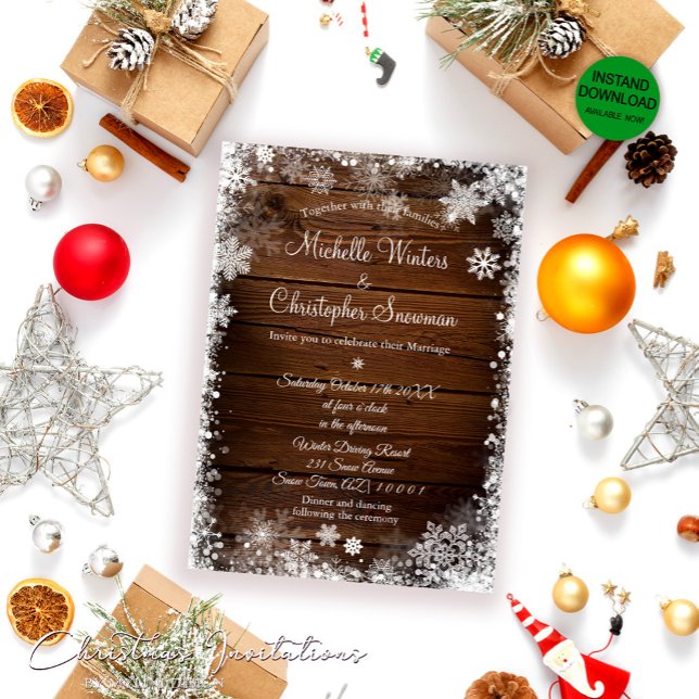 Rustic Wood Country Winter Wedding Invitation (Creator Uploaded)