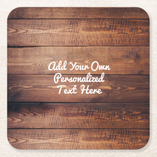 Rustic wood Country Wooden Text Square Paper Coaster