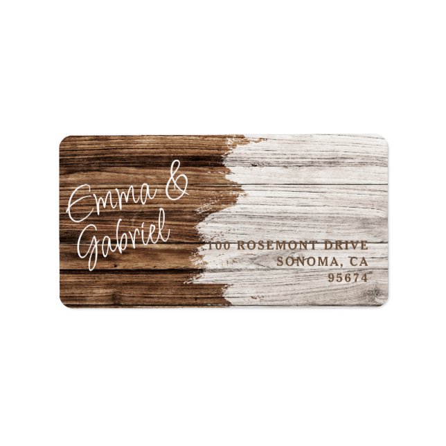 Rustic Wood Couple Name Return Address  Label (Front)