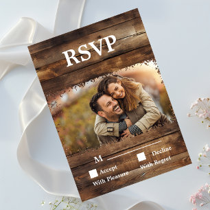 Rustic Wood Couples Photo Country RSVP Card