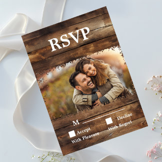 Rustic Wood Couples Photo Country RSVP Card