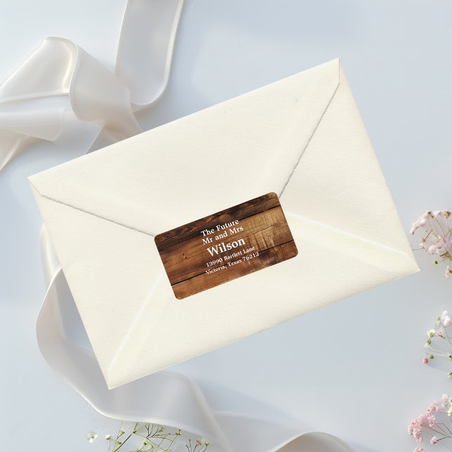 Rustic Wood Couples Photo Country Wedding Address Label (Creator Uploaded)