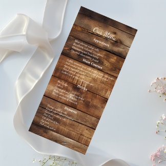 Rustic Wood Couples Photo Country Wedding Dinner Menu
