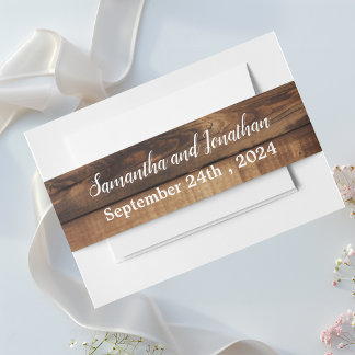 Rustic Wood Couples Photo Country Wedding Invitation Belly Band