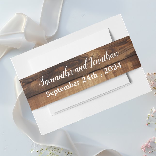 Rustic Wood Couples Photo Country Wedding  Invitation Belly Band (Creator Uploaded)
