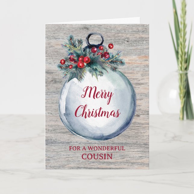 Rustic Wood Cousin Merry Christmas Card (Front)