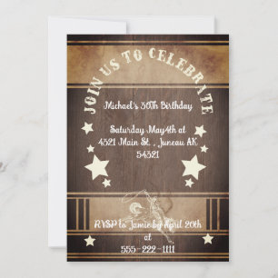 Rustic  wood cowboy themed 30th Birthday Invitation
