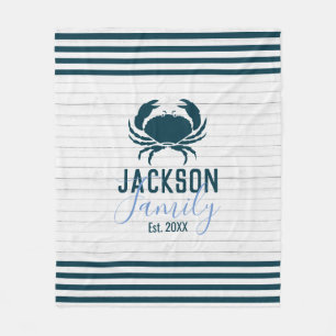 Rustic Wood Crab Custom Family Coastal Fleece Blanket