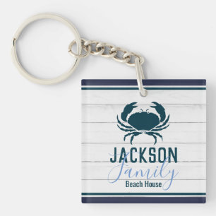 Rustic Wood Crab Custom Family Coastal Key Ring