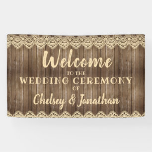 Rustic Wood & Cream Lace Wedding Welcome Banner
