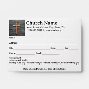 Rustic Wood Cross Church Tithe Offering Envelope