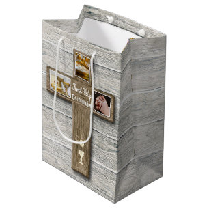 Rustic Wood Cross First Holy Communion Medium Gift Bag