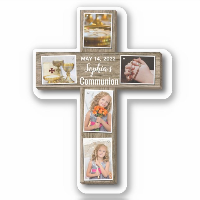 Rustic Wood Cross First Holy Communion Photo (Front)