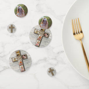 Rustic Wood Cross First Holy Communion Photo Confetti