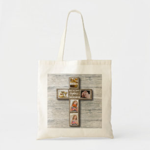 Rustic Wood Cross First Holy Communion Photo Tote Bag