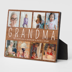 Rustic Wood Custom 8 Photo Modern Grandma Gift Plaque