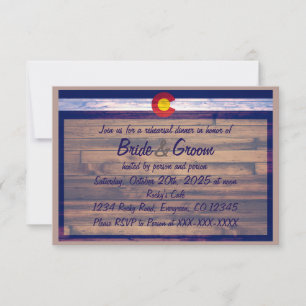 Rustic wood custom Colorado rehearsal dinner cards